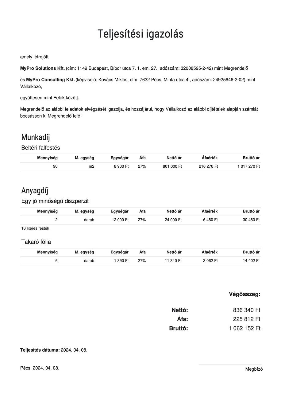 Teljesítési igazolás minta - így állítsd ki szabályosan